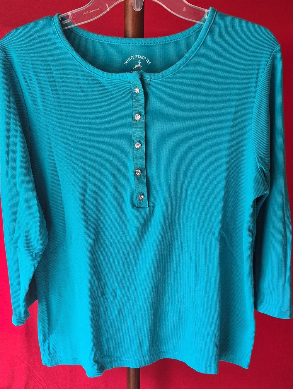 White Stag Teal Henley-Style Long Sleeve Top Size L